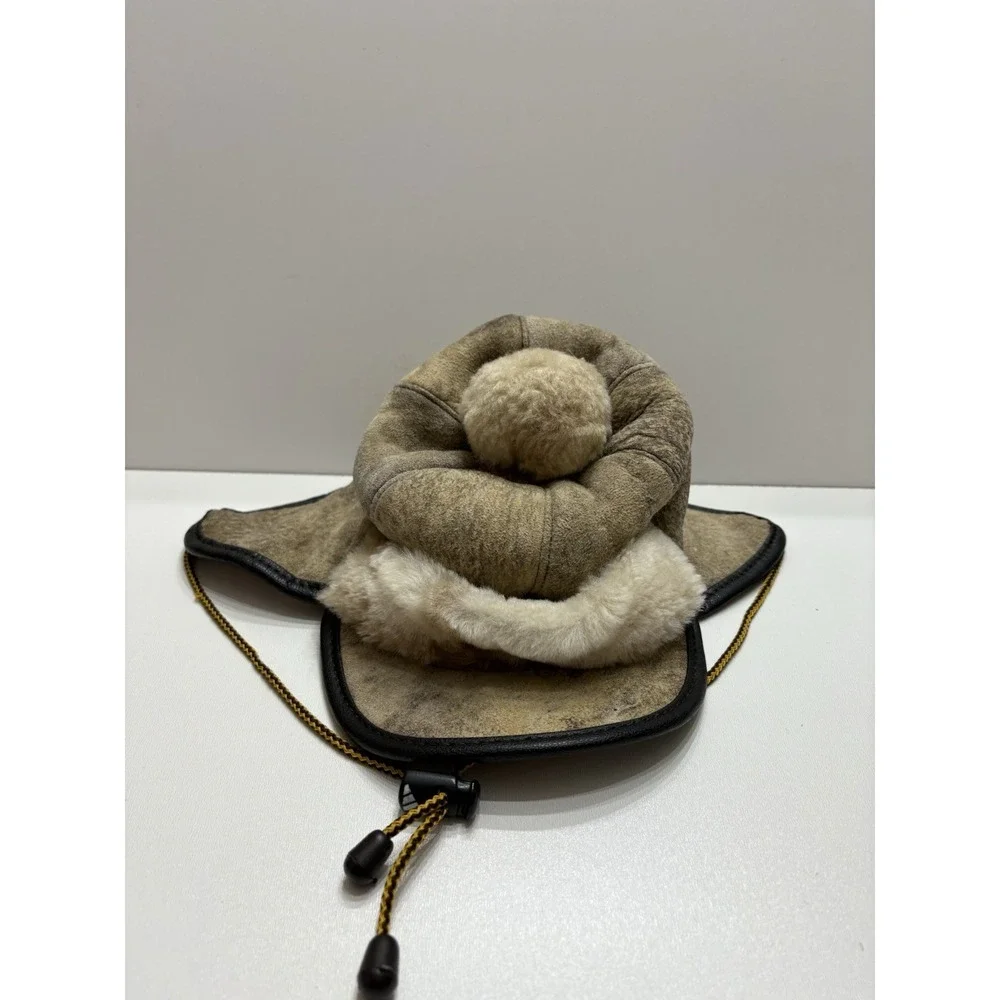 Vintage Hat Kids Toddler SHEARLING Sheepskin TRAPPER Suede Leather Aviator Pilot